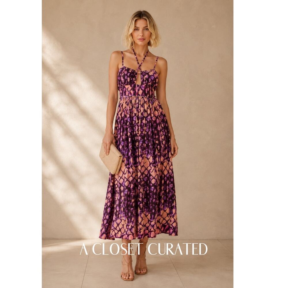 Ulla Johnson Freya Cutout Tie Dyed Cotton Jersey Midi Dress 2 Purple